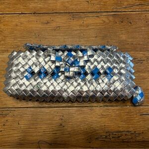 Handmade UpCycled Prison Art Silver/Blue Woven Wallet/Clutch